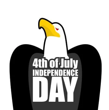 USA Independence Day. Bald Eagle and text. Large predatory bird serious. Nati Stock Illustration