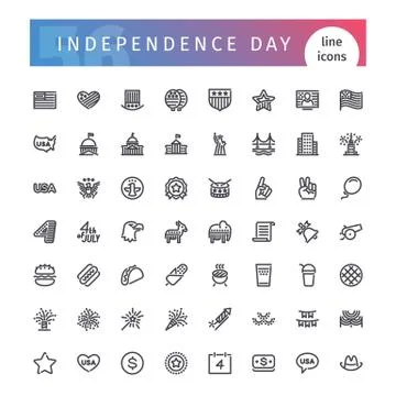 USA Independence Day Line Icons Set Stock Illustration