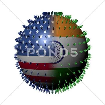 Usa india flag sphere surrounded by people illustration Stock Illustration