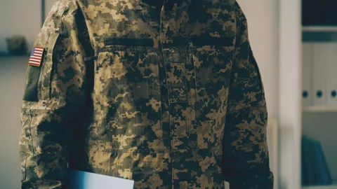 USA intelligence officer holding folder with classified document, secret data Stock Footage 264328759