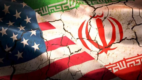 Usa &amp; Iran Broken Flags Stock Footage 113895487