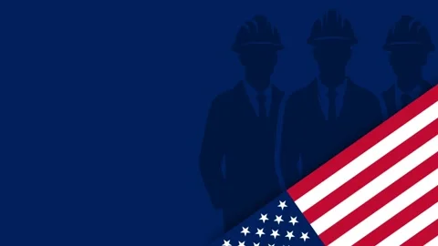 USA Labor Day Celebration Background with American Flag and Construction Wo.. Stock Footage 341676134