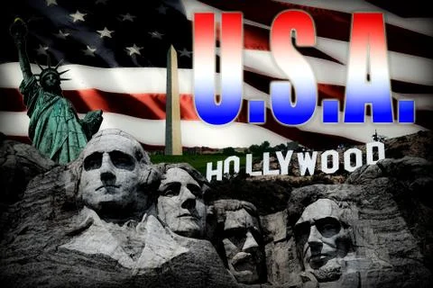 USA Landmarks 2 with text Stock Illustration