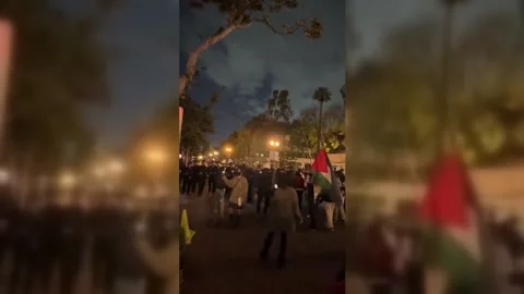 USA: LAPD officers pushing protesters off campus Stock Footage 276527141