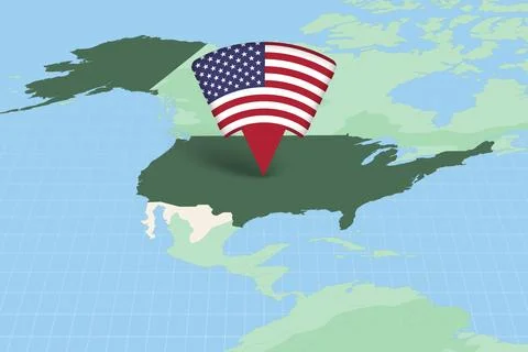 USA Location Highlighted on American Map with Flag Icon. Illustration