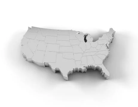 USA map 3D silver with states and clipping path イラスト素材