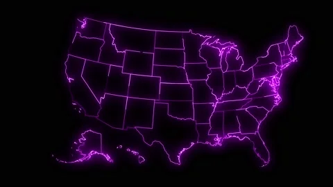 USA map with all states or provinces glowing neon outline in and out animation. Stock-Footage 195469285