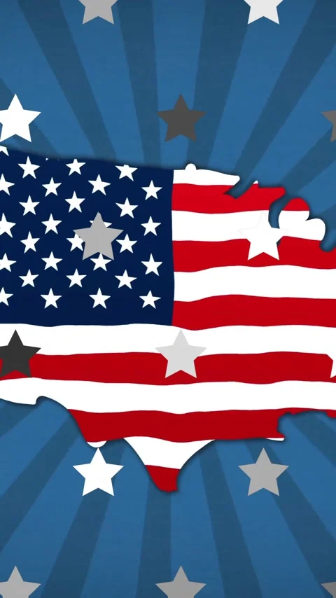 USA map with American flag colors over starburst animation with stars 스톡 동영상 344803512