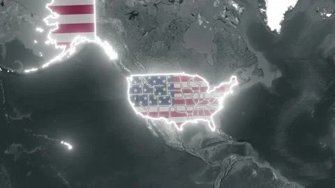 USA Map with American Flag Texture and Glowing Borders, 4K Animated United .. Stock Footage 333577959