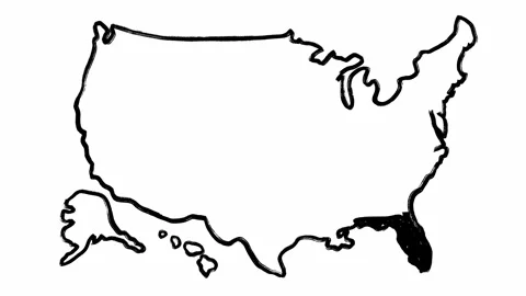 The USA map and Florida state highlighted in black color filmed in full stack of Stock Footage 272845401