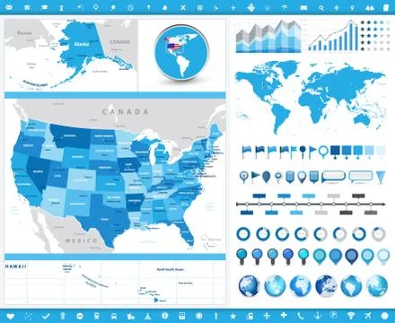 USA Map and infographic elements Stock Illustration