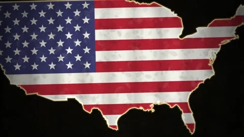 USA Map Animation Glowing Border and Flag Reveal 1080p Stock Footage 345146322