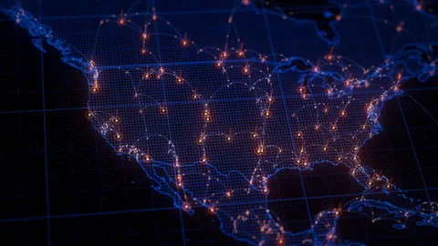 USA map big data visualization. Futuristic digital map infographic of North Stock Footage 334920114