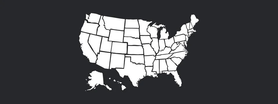 USA Map Clean Vector Borders – Minimal Geographic Stock Illustration