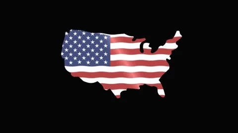 Usa map on flag with black background. Video stock 336847129