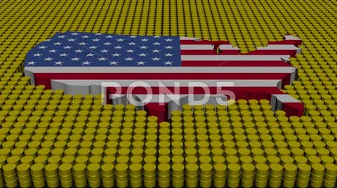 Usa map flag with oil barrels illustration Stock Illustrationen