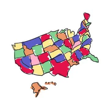 USA map hand drawn icon Stock Illustration