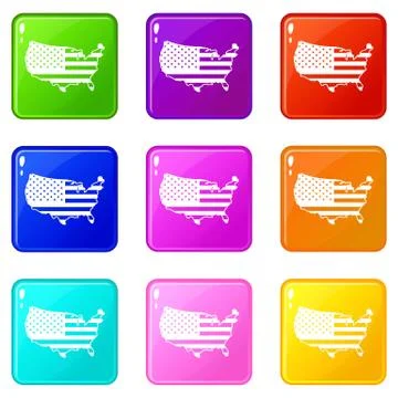 USA map icons 9 set Ilustração Stock