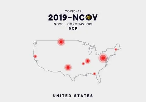USA Map infographics, Localization of the outbreak of Virus Covid 19. Novel C Stock Illustration