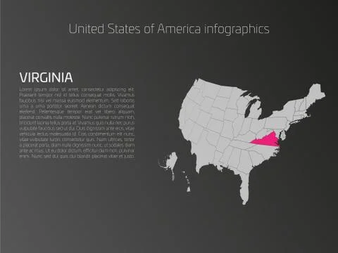 USA map infographics template with highlighted Virginia Stock Illustration