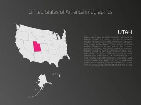 USA map infographics template with highlighted Utah イラスト素材