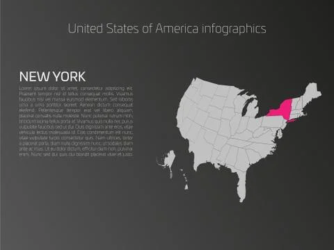 USA map infographics template with highlighted New York Stock Illustration