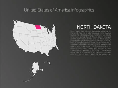USA map infographics template with highlighted North Dakota イラスト素材
