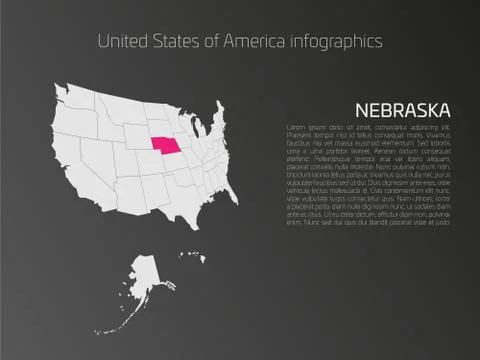 USA map infographics template with highlighted Nebraska Stock Illustration