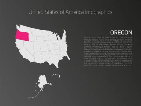 USA map infographics template with highlighted Oregon 库存插图