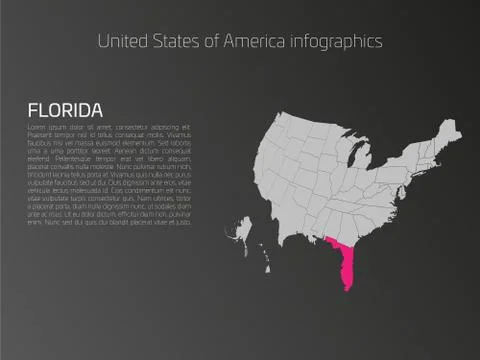 USA map infographics template with highlighted Florida 库存插图