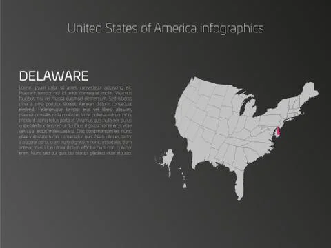 USA map infographics template with highlighted Delaware 库存插图