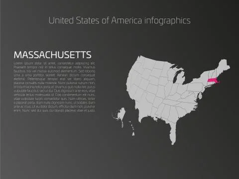 USA map infographics template with highlighted Massechusetts Stock Illustration