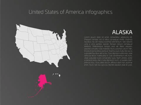 USA map infographics template with highlighted Alaska Stock Illustration