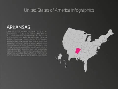 USA map infographics template with highlighted Arkansas Stockillustratie