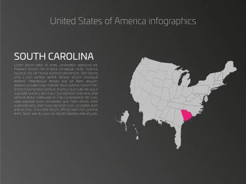 USA map infographics template with highlighted South Carolina Stock Illustration
