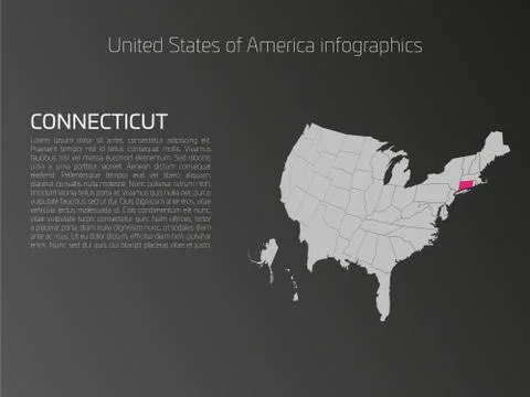 USA map infographics template with highlighted Connecticut Stock Illustration