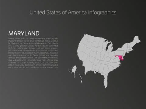 USA map infographics template with highlighted Maryland Stock Illustration