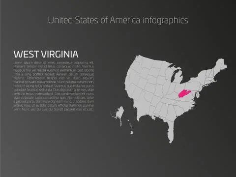 USA map infographics template with highlighted West Virginia Stockillustratie