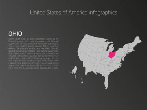 USA map infographics template with highlighted Ohio 库存插图