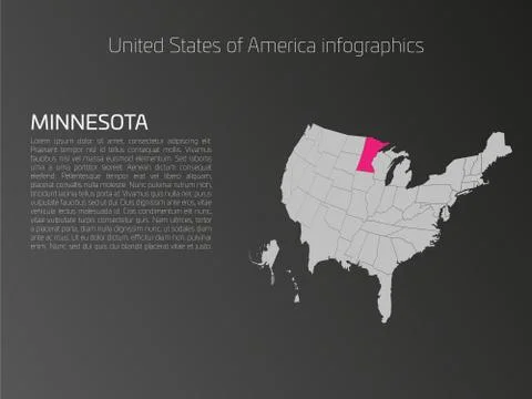 USA map infographics template with highlighted Minnesota Stock Illustration