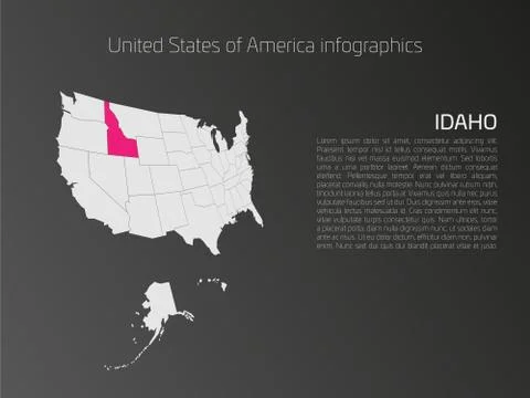 USA map infographics template with highlighted Idaho Stock Illustration