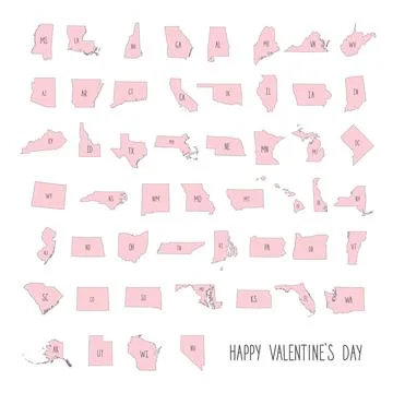 USA map land area with postal abbreviations on pink USA map states. Design Stock Illustration