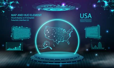 Usa map light connecting effect background. abstract digital technology UI,.. Stock Illustration