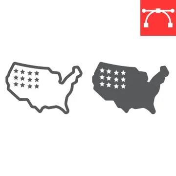 USA map line and glyph icon, america and country, map of usa sign vector Stock Illustration