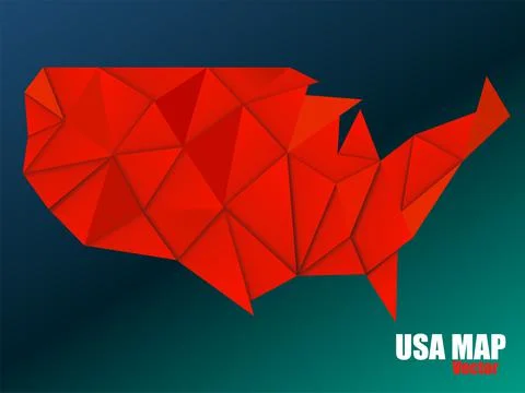 USA map in Low Poly style of red geometric polygonals, geometric design. Vector Stock Illustration