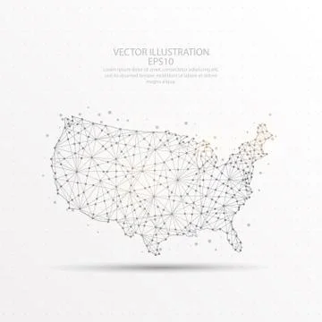 USA map low poly wire frame on white background. Stock Illustration