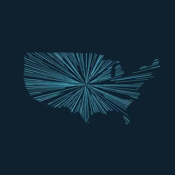 USA map made out of rays. Shape of USA with sunburst rays. Stock vector Stock Illustration