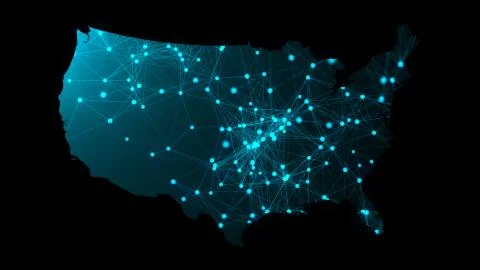USA map with many network connections, 3d rendering computer generated backdrop Stock Illustration