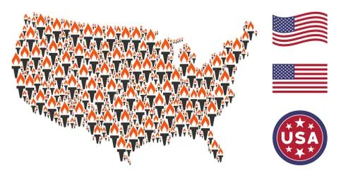 USA Map Mosaic of Fire Torch 스톡 일러스트