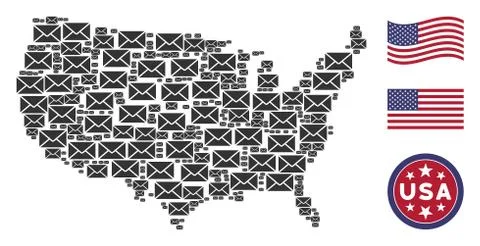 USA Map Mosaic of Mail Envelope 스톡 일러스트